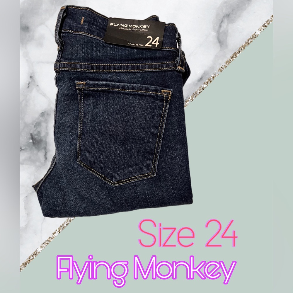 🤩 NWT Flying Monkey Dark Distressed Mid Rise Skinny Jeans Size 24 Skinny Jeans